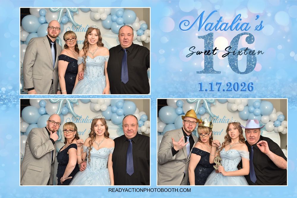 Sweet 16 photo booth print with custom blue template
