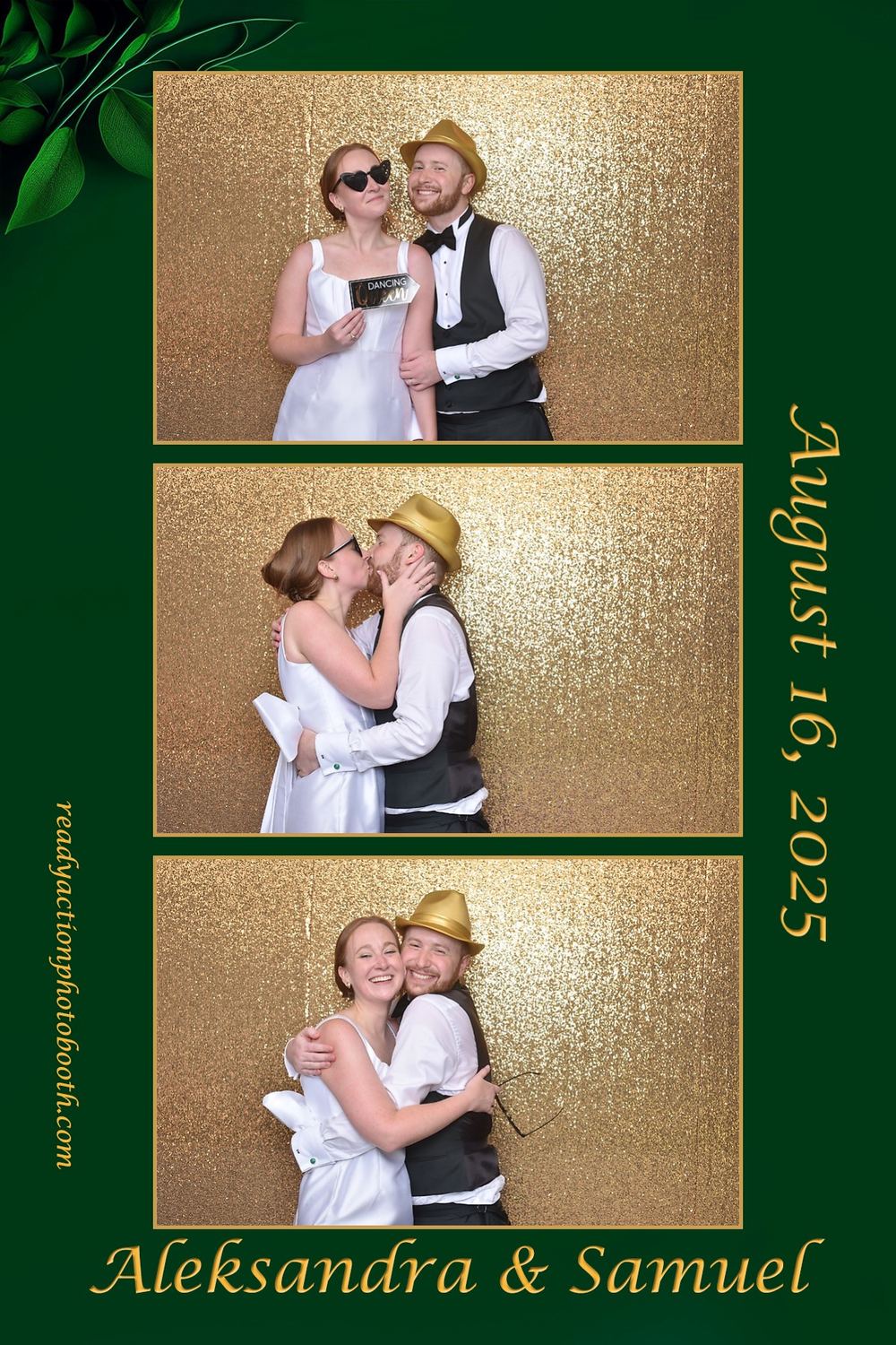Bride and groom in the photo booth on their wedding day